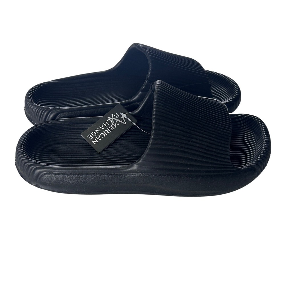 American Exchange Beezy-72L Men Black Ribbed Foam Cloud Slide Sandals Size 9 NEW
